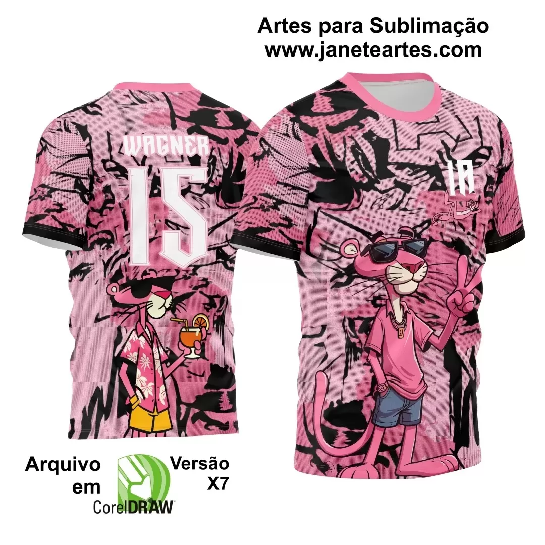 Arte Estampa Camisa Rosa - Interclasse 2024 - Jogos Internos 2024 - Time Amador- Pantera Cor de Rosa  2024