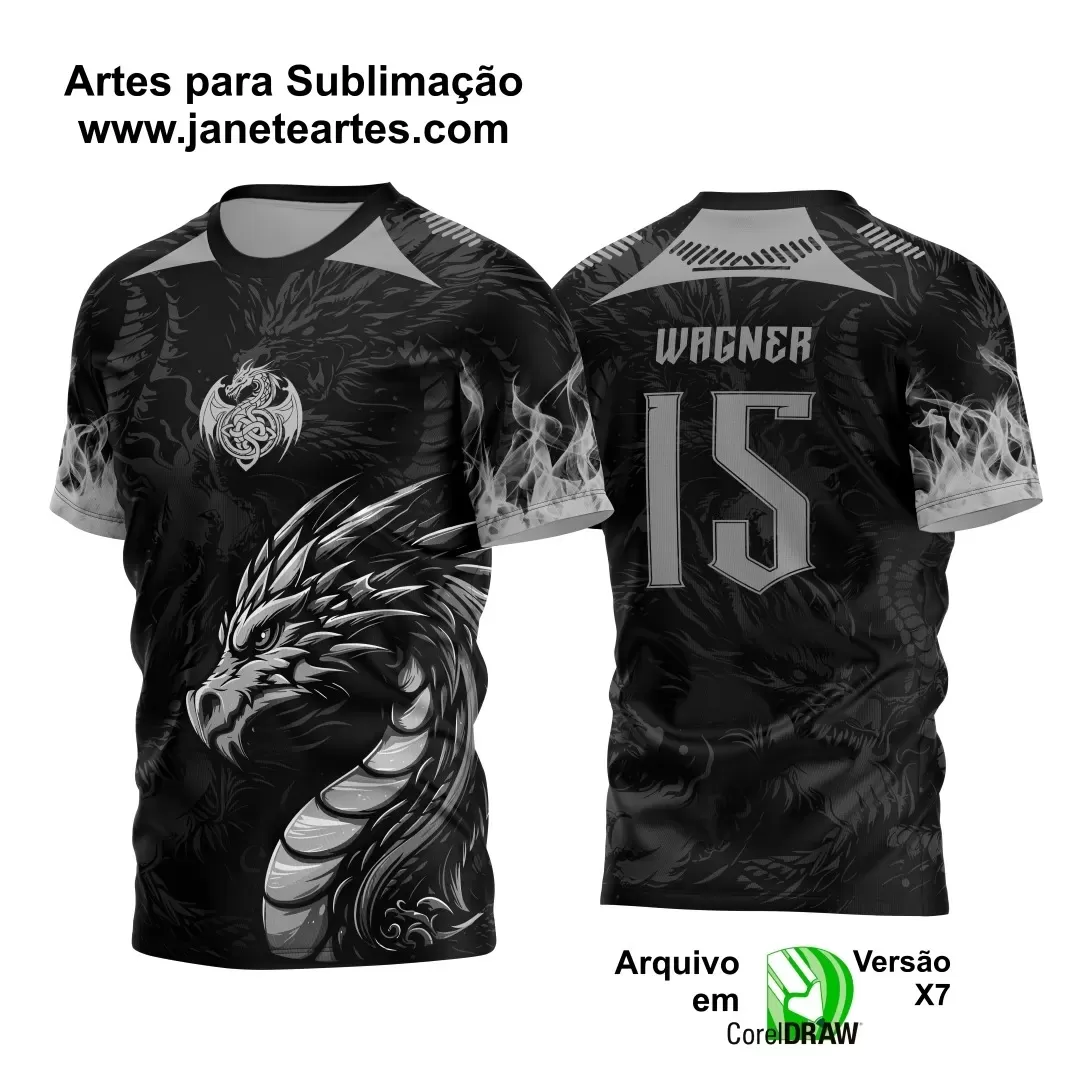 Arte Vetor - Camisa de Interclasse Preta - Jogos Internos - Dragão - 2024 - 2025