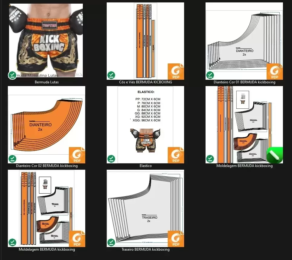 Molde de Costura Para Imprimir - 55 - Bermuda Kickboxing Muay Thay (PP ao XGG)