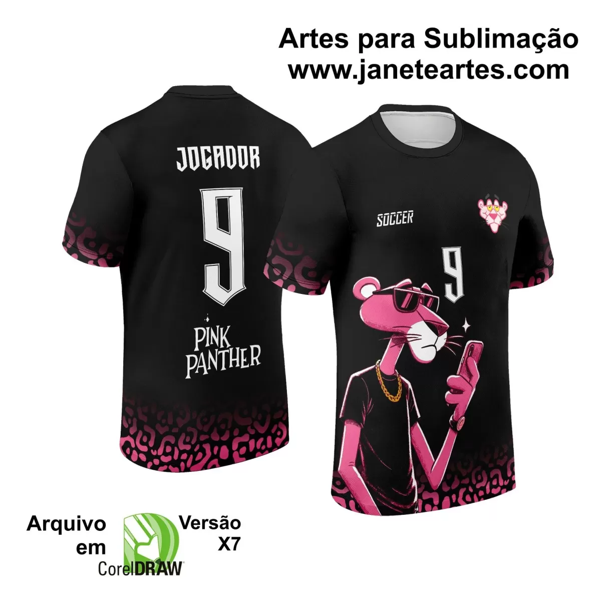 Template Camiseta de Interclasse Preta - Pantera Cor de Rosa -  2024 - 2025