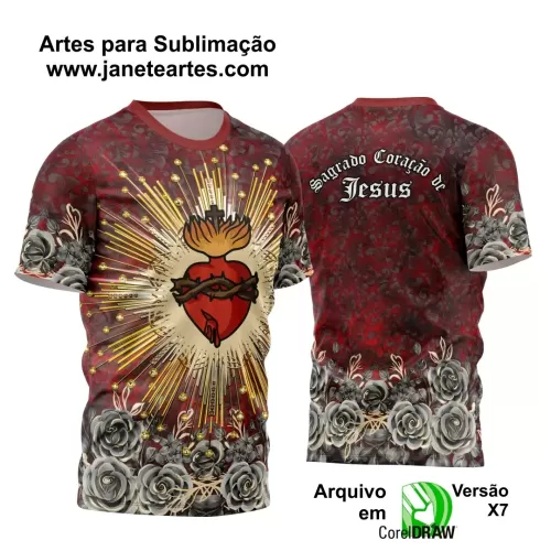  Arte Estampa Camisa Vermelha 2024 - Sagrado Coração Jesus Cristo 2024 - Religião