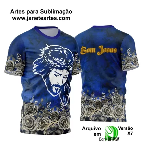 Arte Estampa Camisa Azul 2024 - Jesus Cristo - Bom Jesus 2024 - Religião
