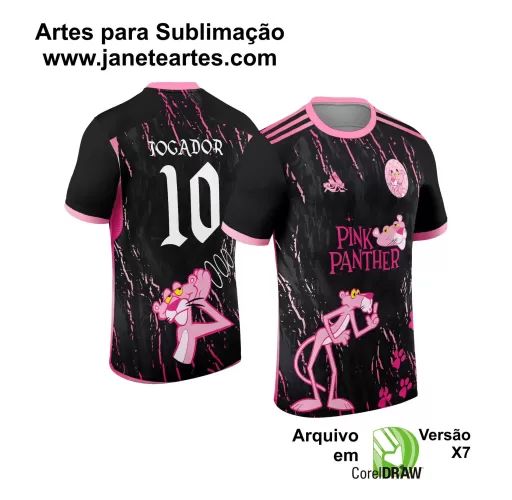 Arte Estampa Camisa Preta e Rosa - Interclasse 2024 - Jogos Internos 2024 - Time Amador- Pantera Cor de Rosa  2024
