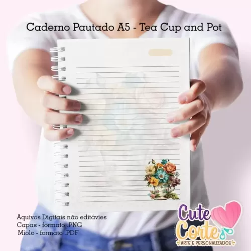 Caderno Pautado A5 + Bloquinho A6 – Tea Cup and Pot – Cute Corte