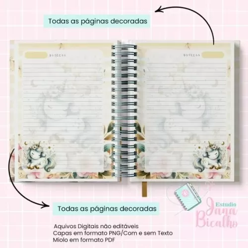 Caderno Pautado A5 | Coleção Cute Unicorn N4 – Jana Bicalho