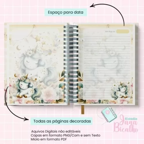 Caderno Pautado A5 | Coleção Cute Unicorn N4 – Jana Bicalho