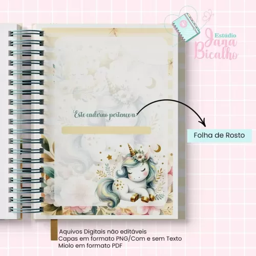 Caderno Pautado A5 | Coleção Cute Unicorn N4 – Jana Bicalho