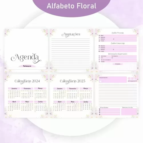 Combo Alfabeto Floral Lilás – Encadernação 2024 (Pamella Vieira)