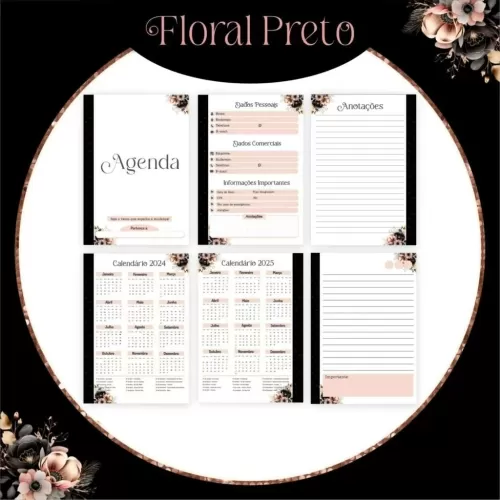 Combo Alfabeto Floral Preto e Rosa 2024