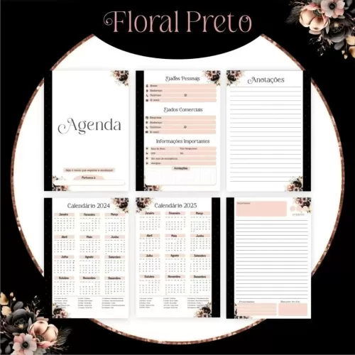 Combo Alfabeto Floral Preto e Rosa 2024