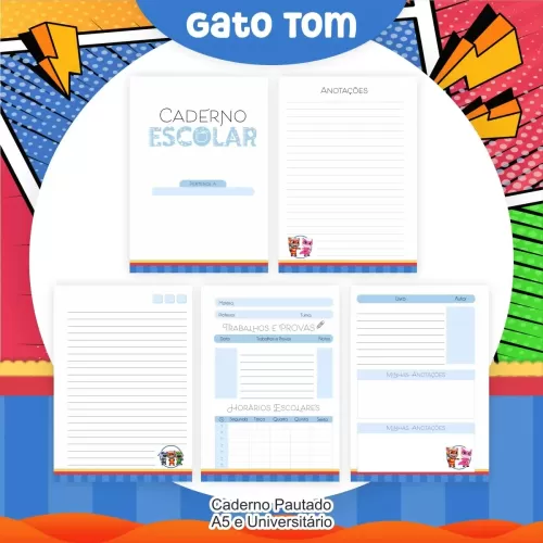 Kit Completo – Gato Tom Escolar | Saúde – Encadernação 2024 – Pamella Vieira